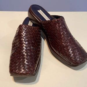 Donald J. Pliner Dark Brown Woven Leather Mules